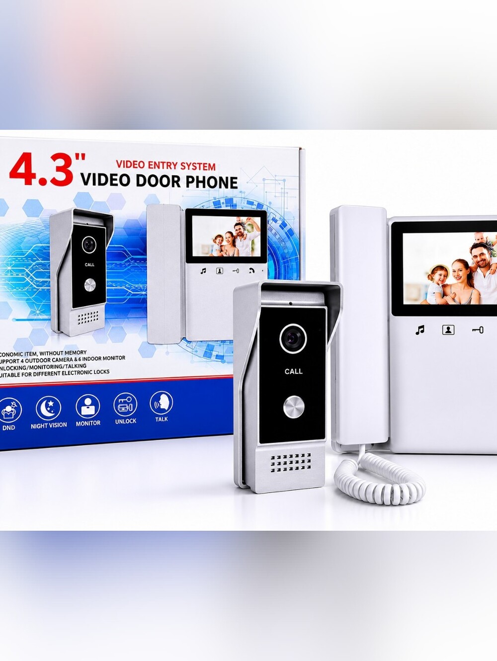 4.3" Video Door Phone Intercom System Night Vision Doorbell Camera Unlock Monito